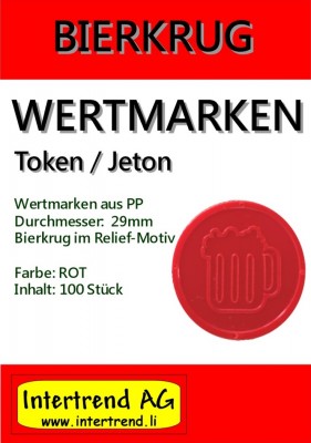 Wertmarken - Bierkrug zu 100 in Rot