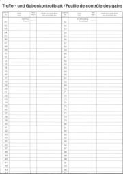 Treffer- und Gaben-Kontrollblatt